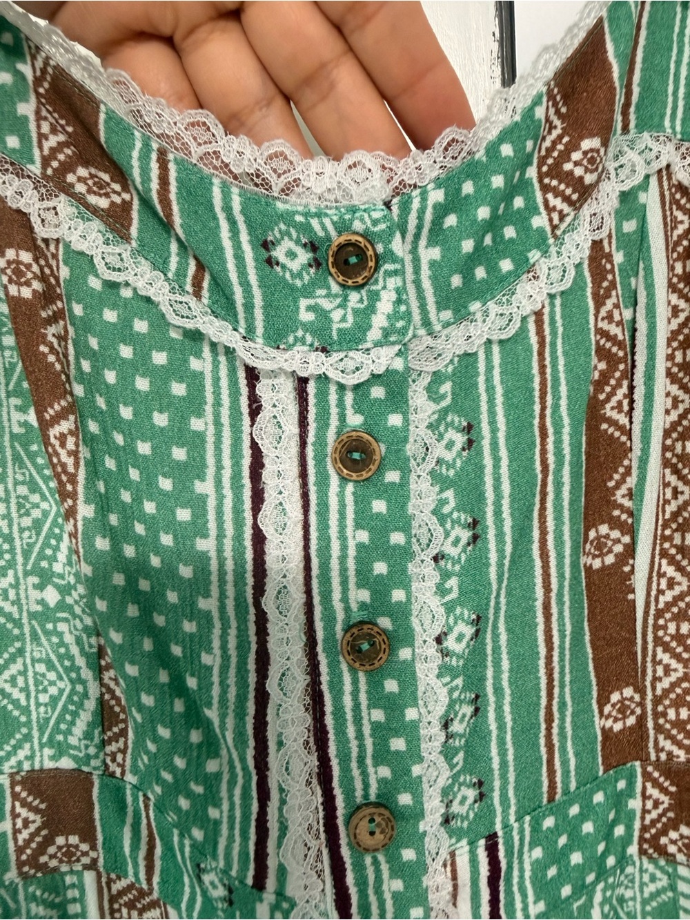 Striped Green Patterned Button-Front Mini Dress - Picture 7 of 10